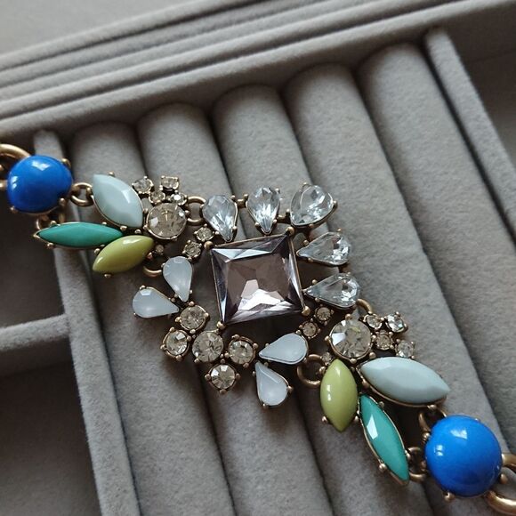 J. Crew Rhinestone blue/ green statement Bracelet - Picture 2 of 11
